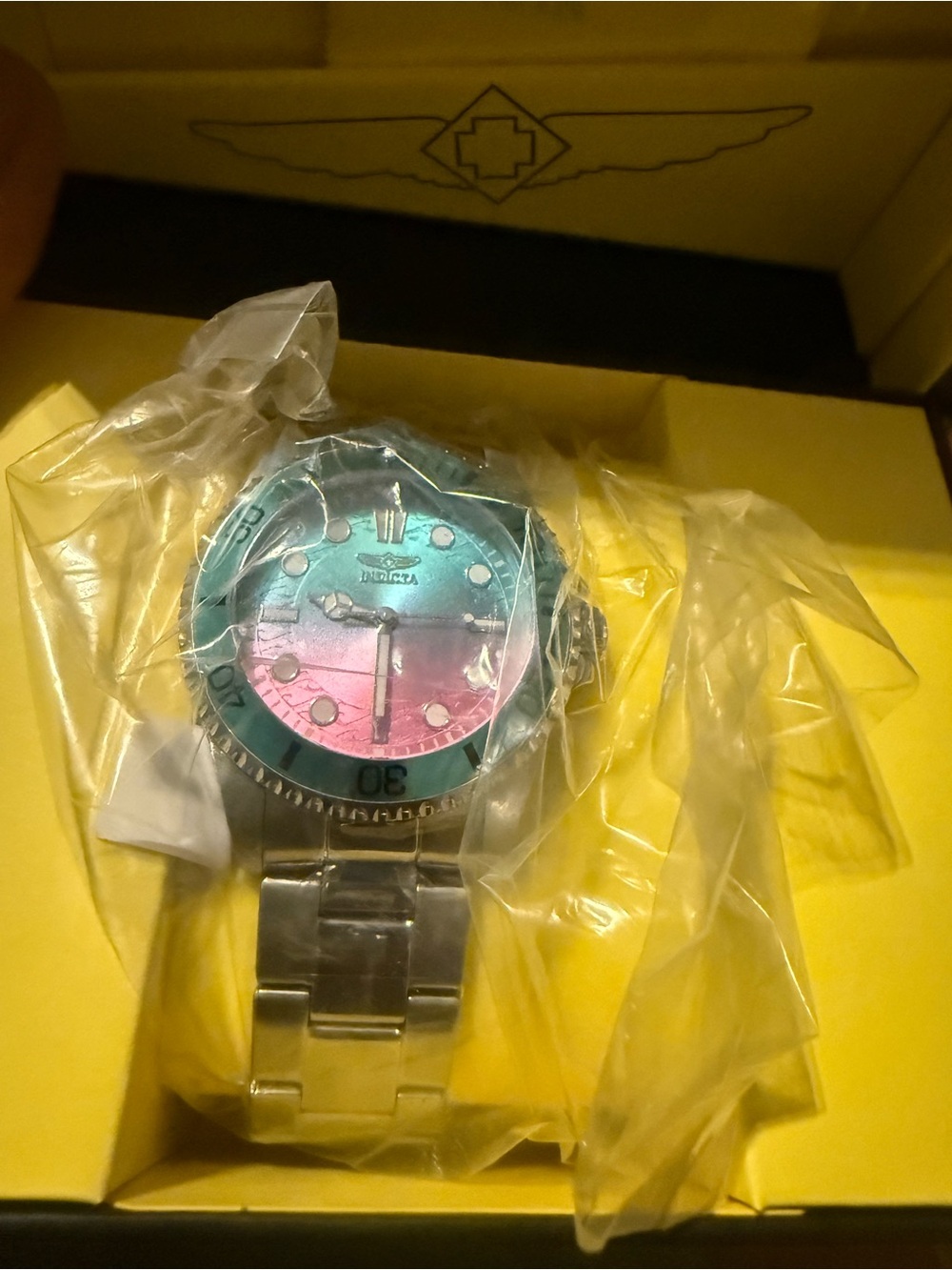 Invicta Two-Tone Teal and Pink Gradient Dial Stainless Steel Diver Watch